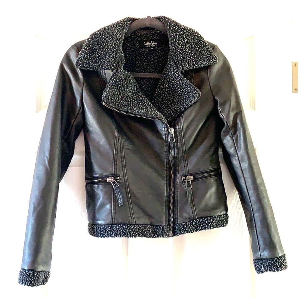 Coffee shop faux leather jacket